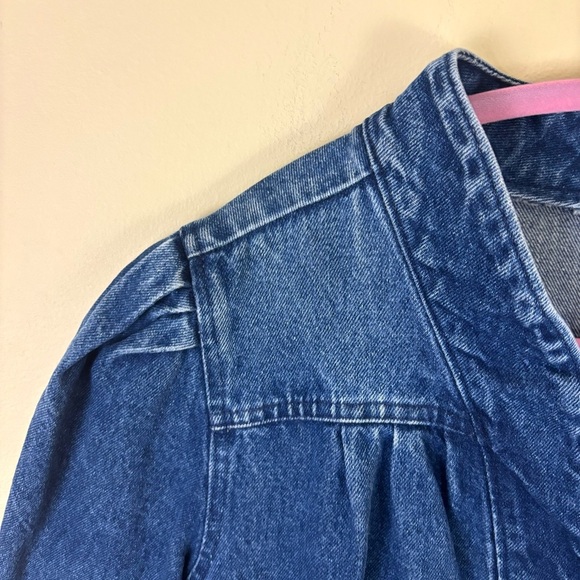 Vintage Retro 80’s Cotton V-Neck Pucker Shoulder V-Neck Snap Denim Jacket (L) - Picture 7 of 16
